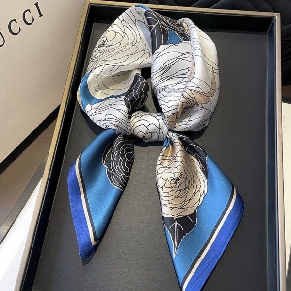 Carré 100 Soie Décoration Fleur Bleu Femme